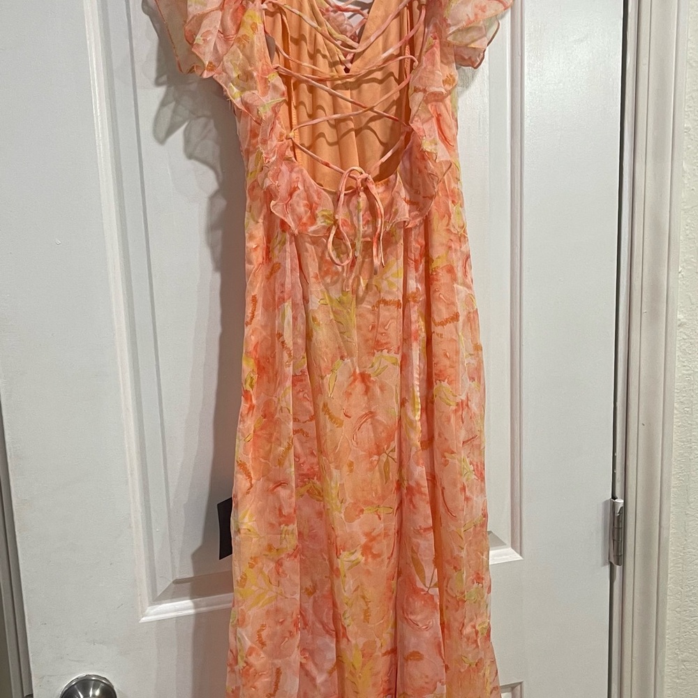 Lulu's Peach Floral Maxi Dress